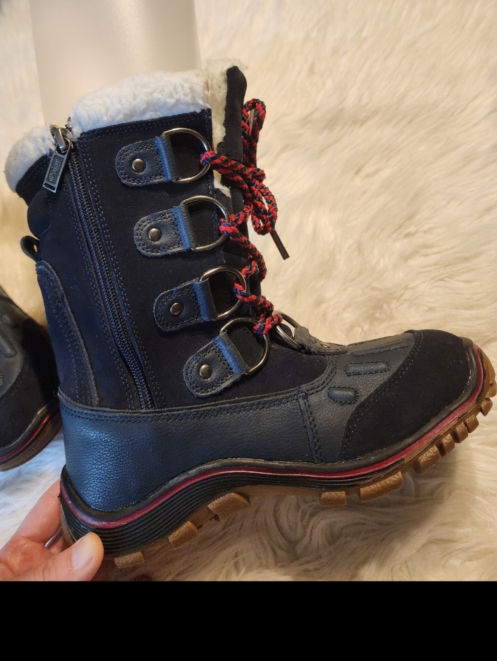 Navy Pajar Canada Alina Snow Fur Lined Lace Up Boots - Picture 8 of 14